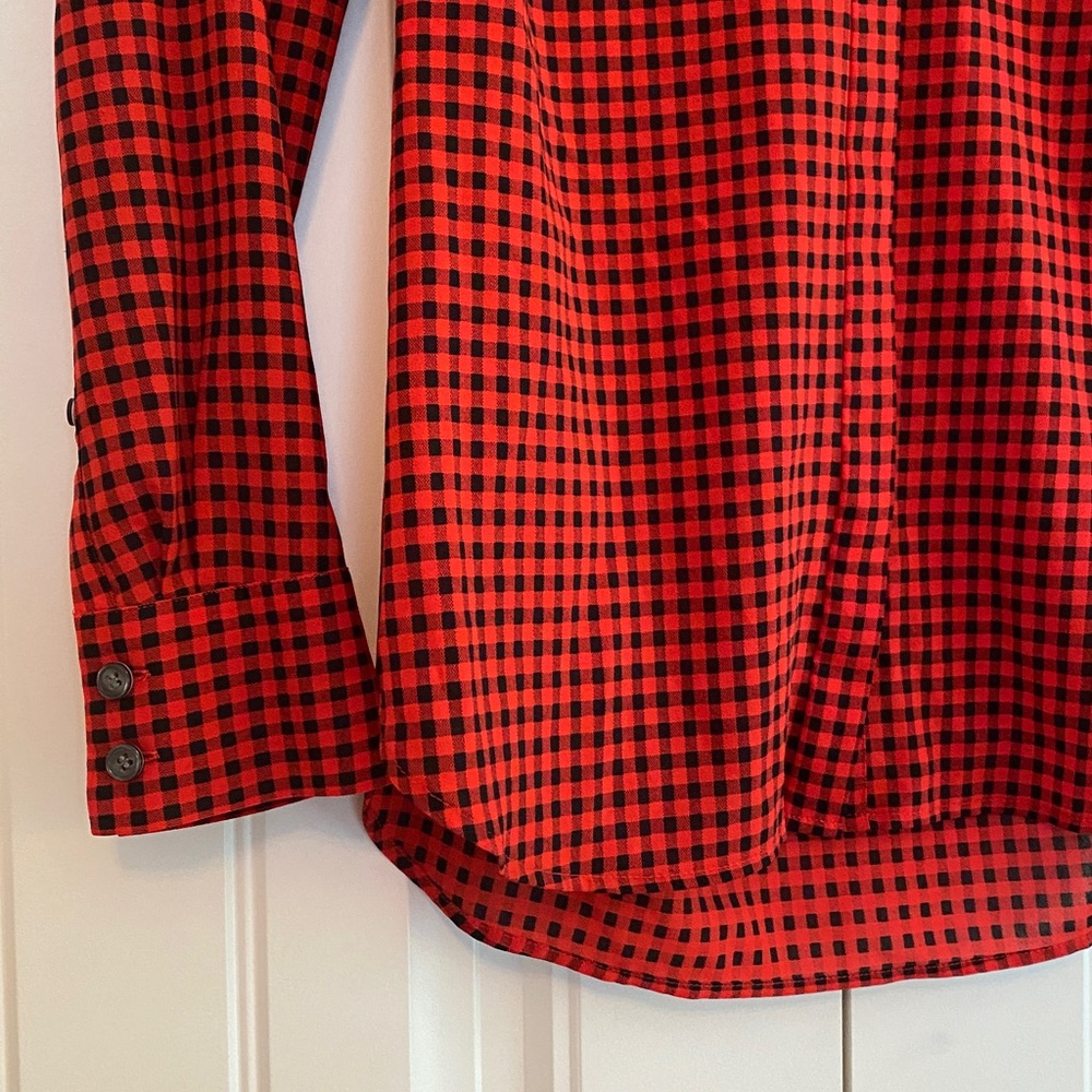 J. Crew Factory Drapey Buffalo Check Plaid/ Gingham Red Black Tuxedo Top Size XS - Picture 3 of 10